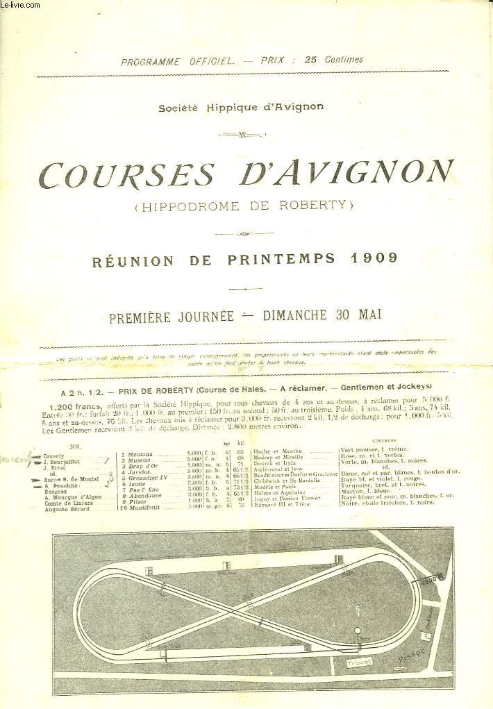 Courses d'Avignon. Runion de Printemps 1909. 1re journe, Dimanche 30 mai.