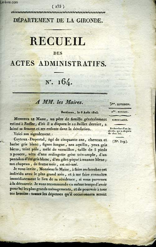 Recueil des Actes Administratifs. N164