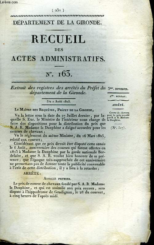 Recueil des Actes Administratifs. N163