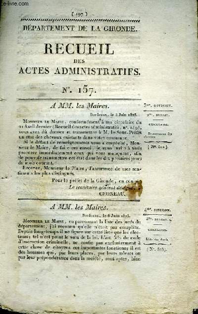 Recueil des Actes Administratifs. N157