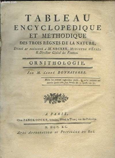 Tableau Encyclopdique et Mthodique des Trois Rgnes de la Nature. Ornithologie.
