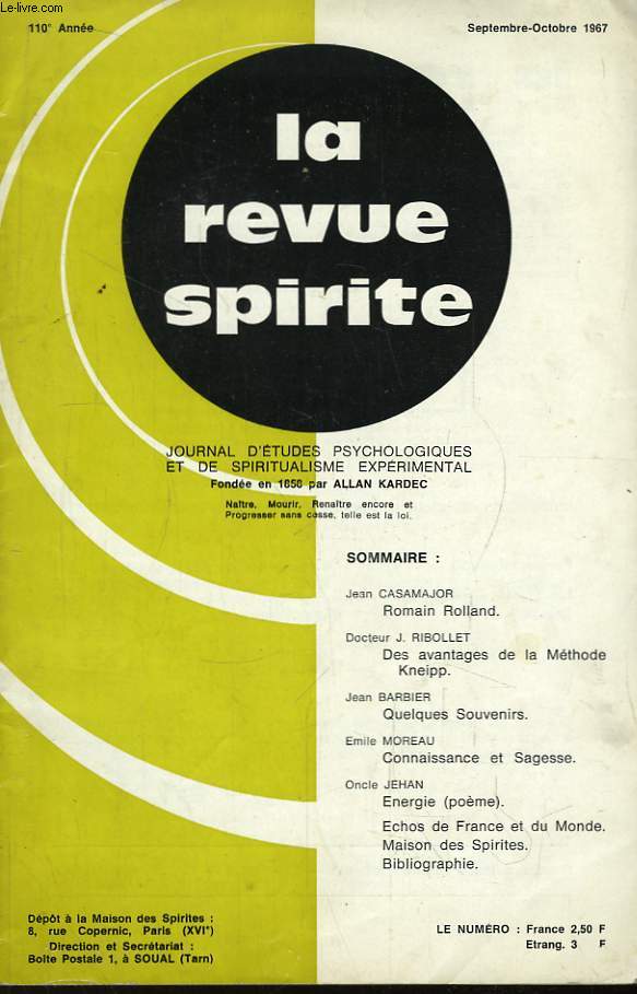 La Revue Spirite. 110me anne. Septembre - Octobre 1967