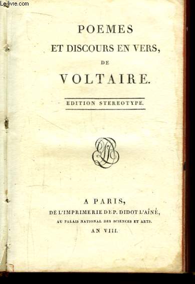 Pomes et Discours en Vers de Voltaire.