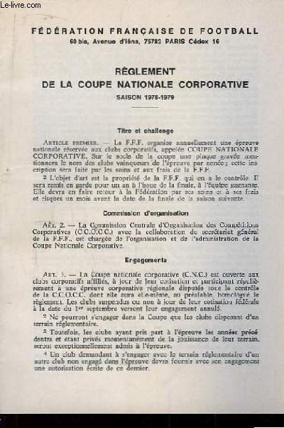 Rglement de la Coupe Nationale Corportative. Saison 1978 - 1979