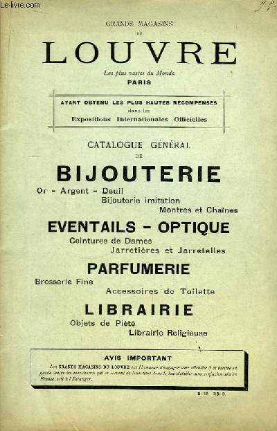 Catalogue Gnral de Bijouterie, Eventails - Optique, Parfumerie, Librairie.