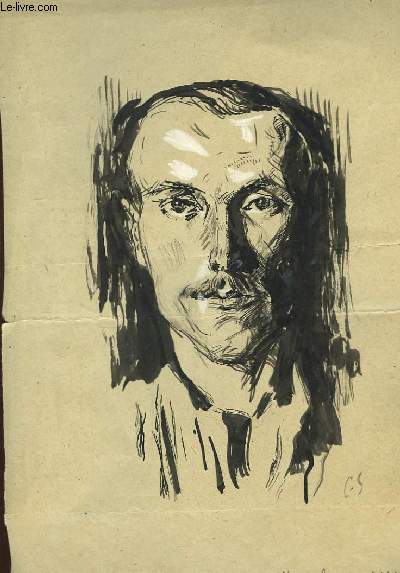 Portrait dessin  l'encre, d'un homme moustachu, de face.