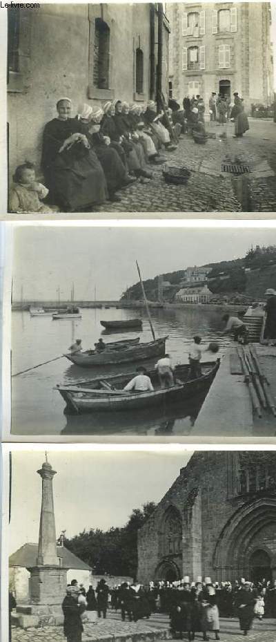 Lot de 56 photographies anciennes originales, de Bretagne : Bretonnes sur le quai de Douarnenez, Morgat lors du retour de la pche, Chapelle Trgourez, Chateaulin et le Canal, Pont Labb ...