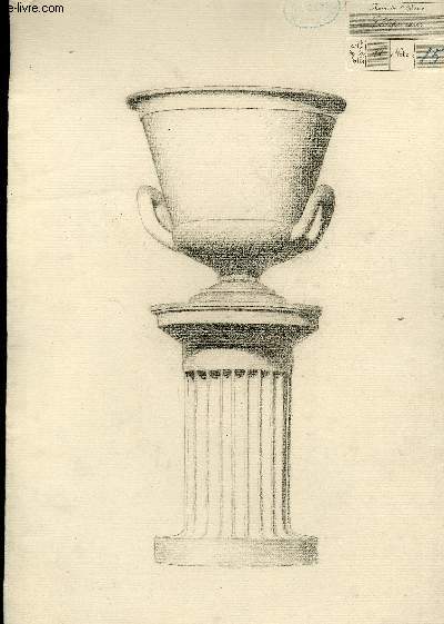 Une planche illustre d'un dessin original, au crayon d'une poterie sur colonnes.
