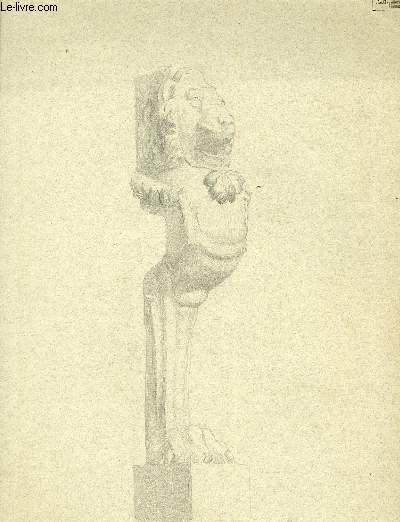 Une planche illustre d'un dessin original au crayon, d'un lion en statuette.