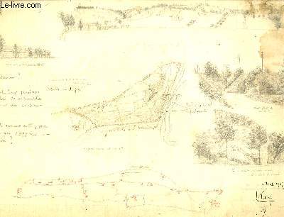 Une planche illustre d'un dessin original au crayon, de diffrents plans et vues du Village de Paron.