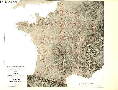 Triangles Fondamentaux de la carte de France. Carte du Relief de la France, dresse par Guillemin d'aprs la carte de l'Etat-Major. Une planche illustre d'une carte de reliefs.