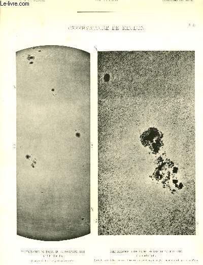 Observatoire de Meudon. Photographie du Soleil du 19 novembre 1883, photographie d'une tache solaire du 22 juin 1885