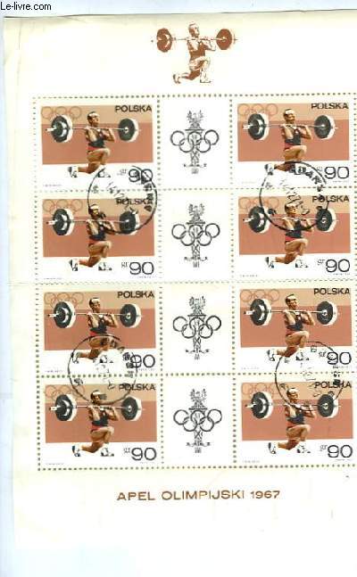 Collection de 8 timbres-poste (en bloc, 8 timbres identiques) oblitrs, de Pologne. Srie Jeux Olympiques.