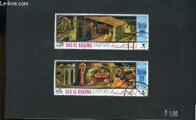 Collection de 2 timbres-poste oblitrs, de Ras al Khaima. Nol 1968