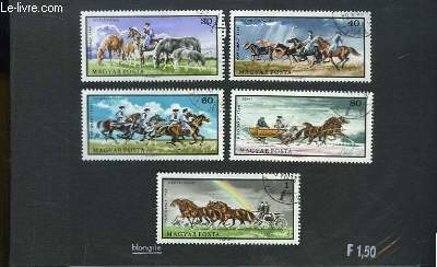 Collection de 5 timbres-poste oblitrs, de Hongrie. Srie Cavaliers et Diligences.