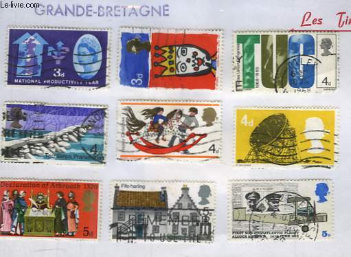 Collection de 13 timbres-poste oblitrs, de Grande-Bretagne.
