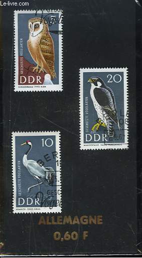 Collection de 3 timbres-poste neufs et oblitrs, d'Allemagne. Srie Ornithologie : Oiseau, Hibou, Grue.