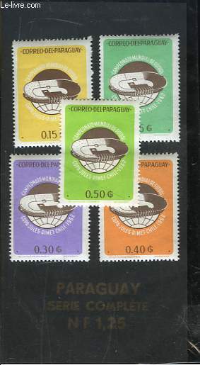 Collection de 5 timbres-poste neufs, du Paraguay. Coupe du Monde de Football, Chili 1962