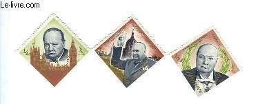 Pochette de 3 timbres-poste oblitrs, du Yemen. Srie Winston Churchill, Man of Wolrd Place.