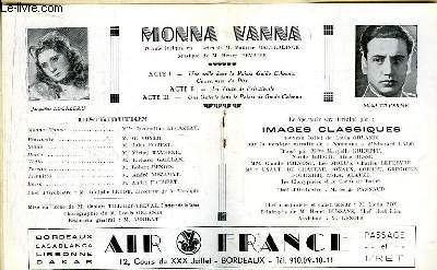 Programme Officiel du Grand Thtre de Bordeaux : Monna Vanna. Drame lyrique de Maur. Maeterlinck. Avec J. Lucazeau et M. Taverne.