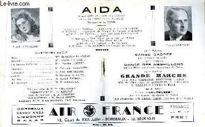 Programme Officiel du Grand Thtre de Bordeaux : Ada. Grand opra en 4 actes et 7 tableaux de Ch. du Locle et Ch. Nuitter. Avec Jacqueline Lucazeau et Giuseppe Vertechi.