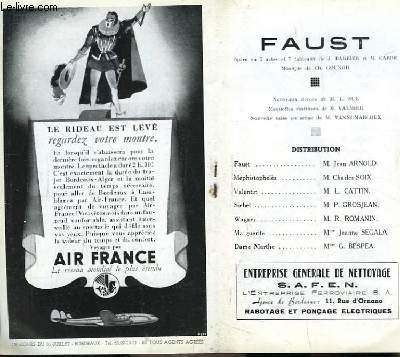 Programme Officiel du Grand Thtre de Bordeaux : Faust. Opra en 5 actes et 7 tableaux de J. Barbier et M. Carr.
