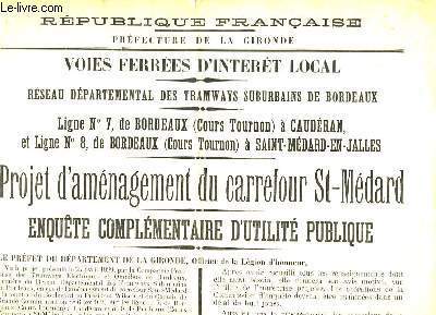 Affiche du Projet d'amnagement du carrefour Saint-Mdard. Enqute complmentaire d'utilit publique, le 5 avril 1930