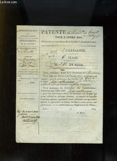 Patente de Revend. de Barils en talage. N248 du Rle.