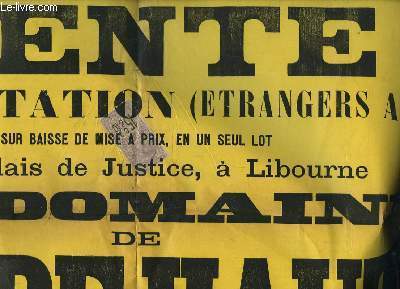 1 Affiche de la vente sur Licitation (Etrangers Admis), au Palais de Justice  Libourne, du Domaine de Barde-Haute  Saint-Christophe-des-Bardes, commune limitrophe de Saint-Emilion.