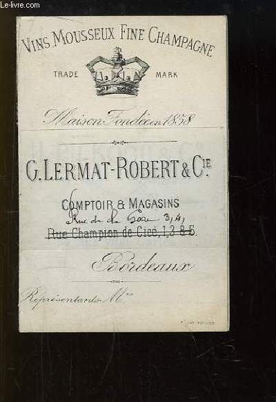 Brochure de la Maison G. Lermat-Robert & Cie - Vins Mousseux Fine Champagne.