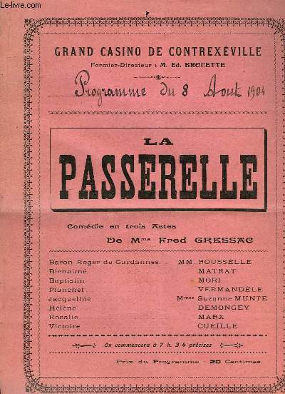 Programme du Grand Casino de Contrexville, du 8 Aot 1904 : 