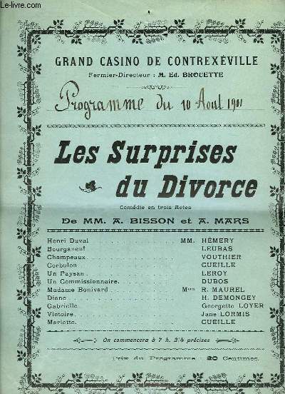 Programme du Grand Casino de Contrexville, du 10 Aot 1904 : 