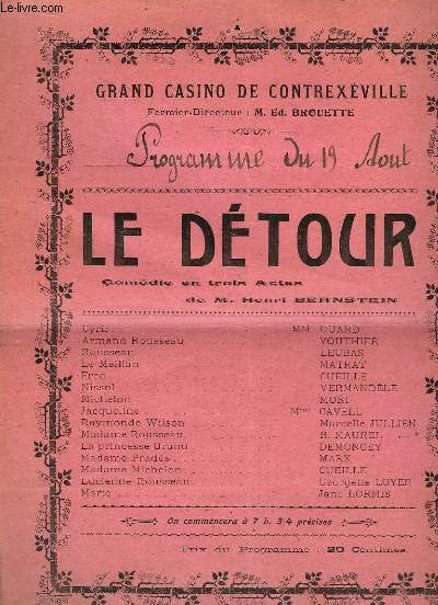 Programme du Grand Casino de Contrexeville, du 19 aot 1904 : 