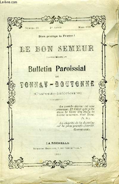Le Bon Semeur N10 - 1re anne. Bulletin Paroissial de Tonnay-Boutonne (Charente-Infrieure)