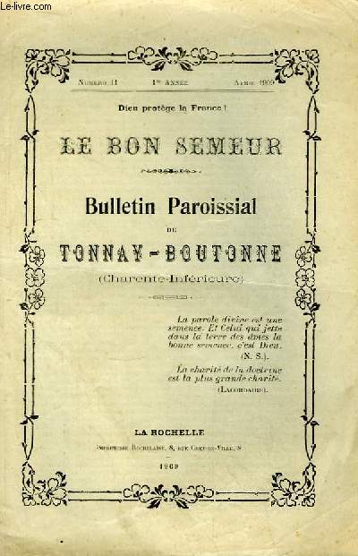Le Bon Semeur N11 - 1re anne. Bulletin Paroissial de Tonnay-Boutonne (Charente-Infrieure)