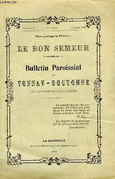 Le Bon Semeur N2 - 2me anne. Bulletin Paroissial de Tonnay-Boutonne (Charente-Infrieure)