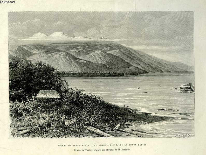 Une Gravure XIXe sicle Sierra de Santa Marta, vue prise  l'Est, de la Punta Tapias (d'aprs les croquis de Barbotin)