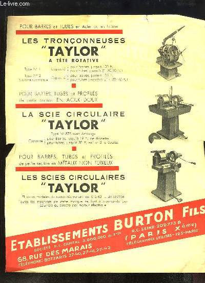 1 brochure publicitaire des Etablissements Burton Fils : La Scie  ruban 
