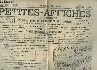 Petites-Affiches de la Gironde. Journal spcial d'annonces judiciaires. N3899 - 45me anne