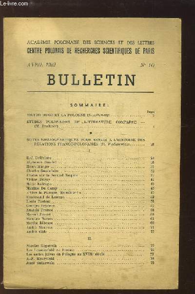 Bulletin n10 : Victor Hugo et la Pologne, de ASKENAZY - Etude polonaises de littrature compare, de BRAHMER ...