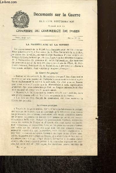 Documents sur la Guerre, n17 (aot 1915) : La Marseillaise et la guerre / Le parti socialiste franais et la dfense nationale / La guerre du 15 au 31 juillet /...