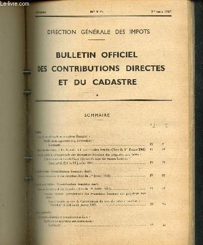 Bulletin Officiel des Contributions Directes et du Cadastre, n9 bis (1er mars 1961) :