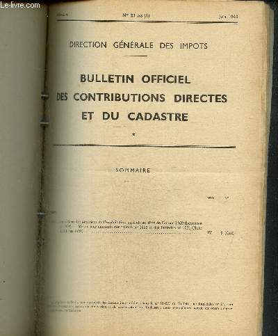 Bulletin Officiel des Contributions Directes et du Cadastre, n23 bis (juin 1960)