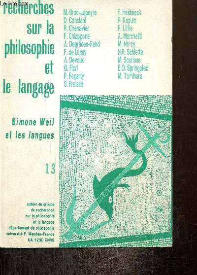 Recherches sur la philosophie et le langage, n13 : Simone Weil et les langues