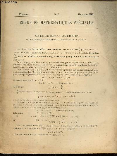 Revue de mathmatiques spciales, 1re anne, n2 (novembre 1890) :